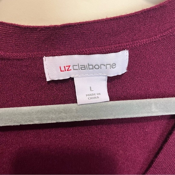 Liz Claiborne Long Cardigan Burgundy Red Pink Stripe Super Soft Size Large - Picture 4 of 6